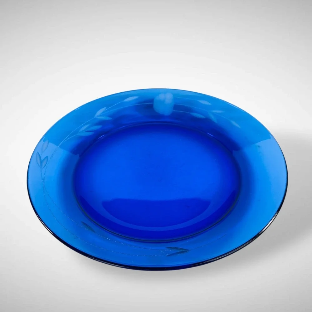 Princess House Heritage Blue Glass 8 Inch Salad Plates Set of 6 Vintage‎ 1974